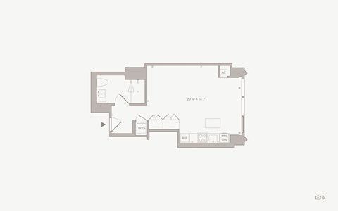 Floor plan for studio, 1 bath